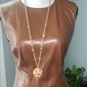 Lia Sophia Gold and Orange Pendant Necklace